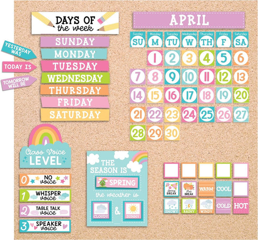 Colorful Classroom Calendar Set Bulletin Board - Bulletin Board Calendar For Classroom Elementary, Teacher Calendar Bulletin Board Sets, Preschool Calendar For Classroom, School Calendar For Classroom