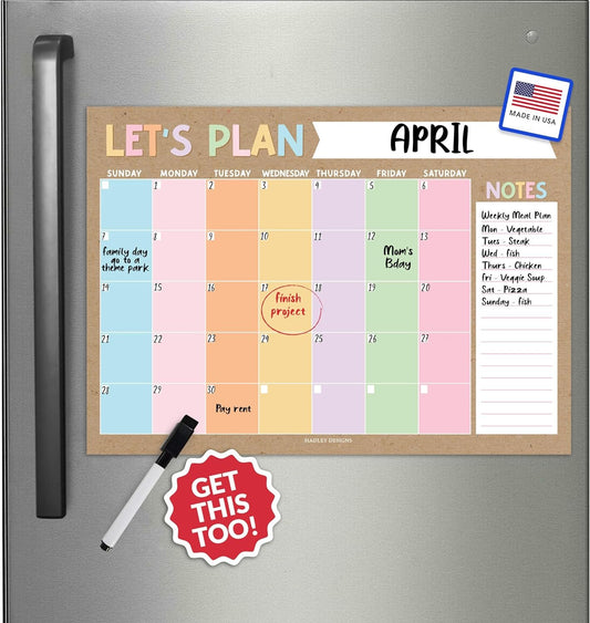 Rustic Magnetic Calendar for Refrigerator Dry Erase - Magnetic Fridge Calendar Dry Erase Magnetic Whiteboard for Fridge, Refrigerator Calendar Magnetic Dry Erase Calendar, Magnet Calendar for Fridge