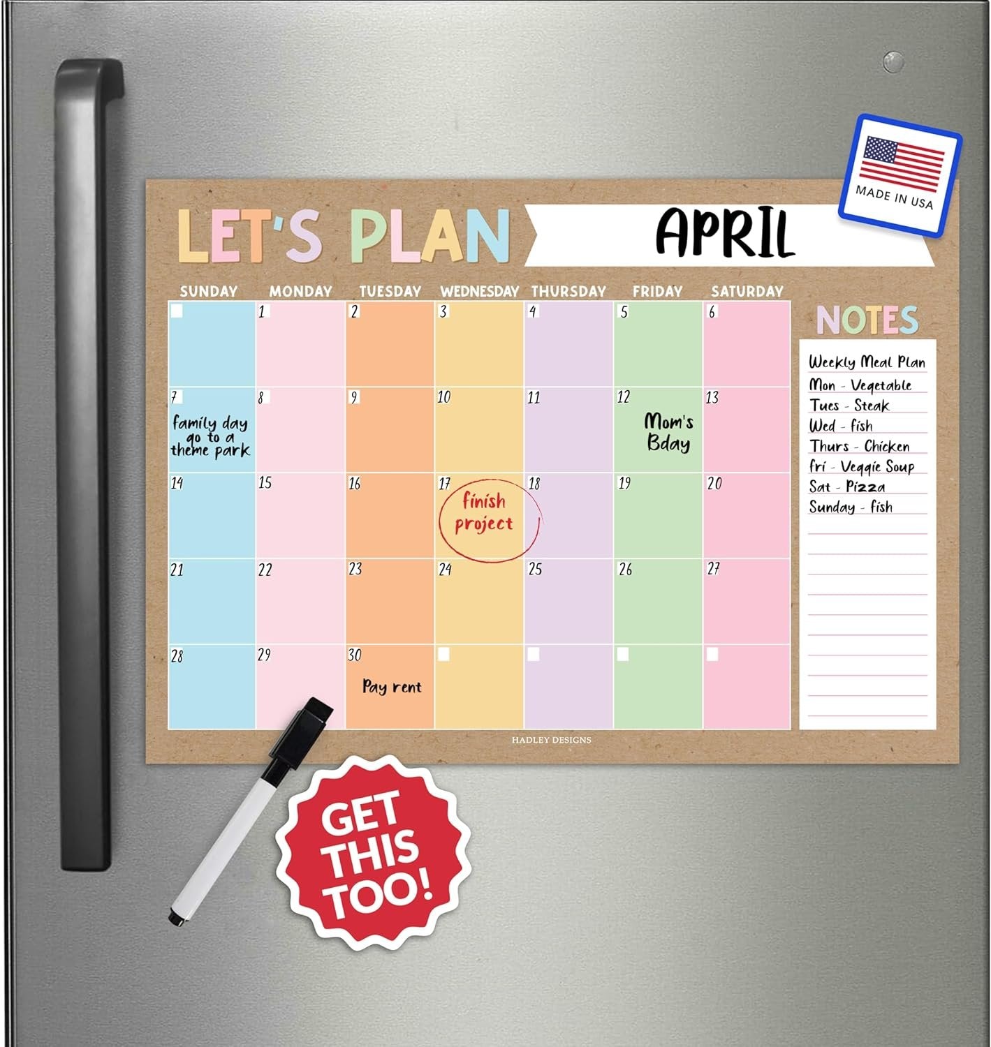 Rustic Magnetic Calendar for Refrigerator Dry Erase - Magnetic Fridge Calendar Dry Erase Magnetic Whiteboard for Fridge, Refrigerator Calendar Magnetic Dry Erase Calendar, Magnet Calendar for Fridge