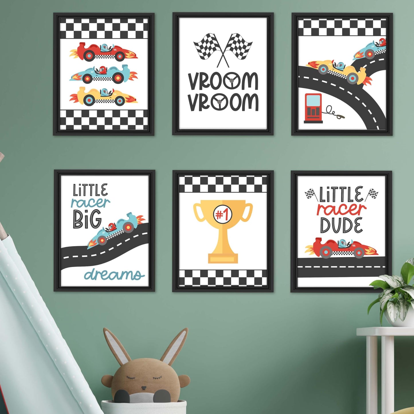 Race Car Children's Wall Art | Set of 6 | Home Decor