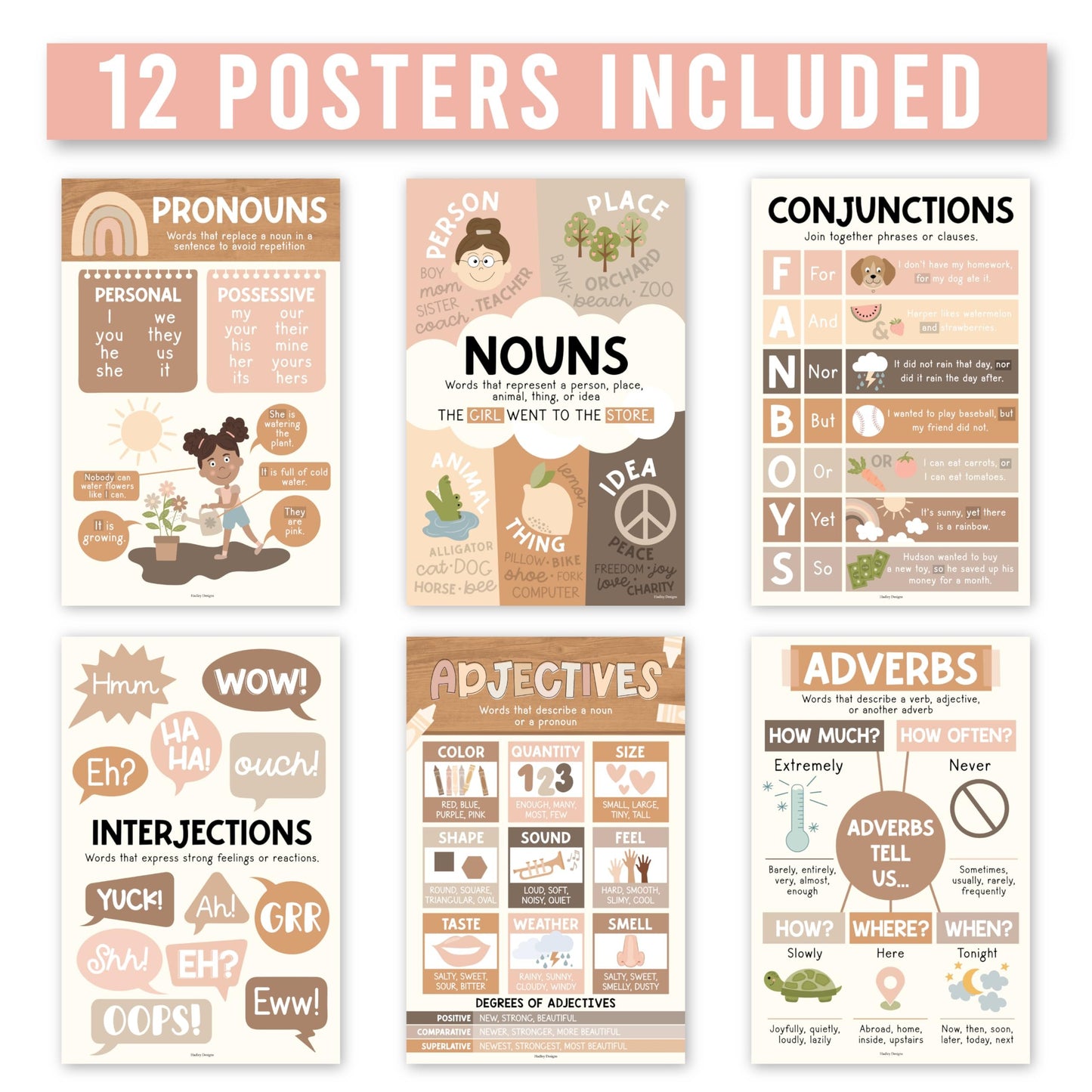 Boho Neutral Parts of Speech Posters | Set of 12 | Educational Posters