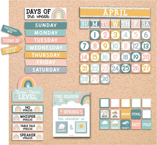 Boho Classroom Calendar Set Bulletin Board - Bulletin Board Calendar For Classroom Elementary, Teacher Calendar Bulletin Board Sets, Preschool Calendar For Classroom, School Calendar For Classroom