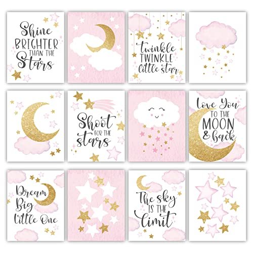 Pink and Gold Children's Wall Art | Set of 6 | Nursery Decor