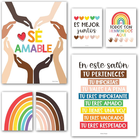 6 Colorful Spanish Classroom Decorations - Spanish Classroom Posters, Diversity Posters For Classroom Posters Español, Todos Son Bienvenidos Poster De Diversidad De Culturas, Diversidad Poster Espanol