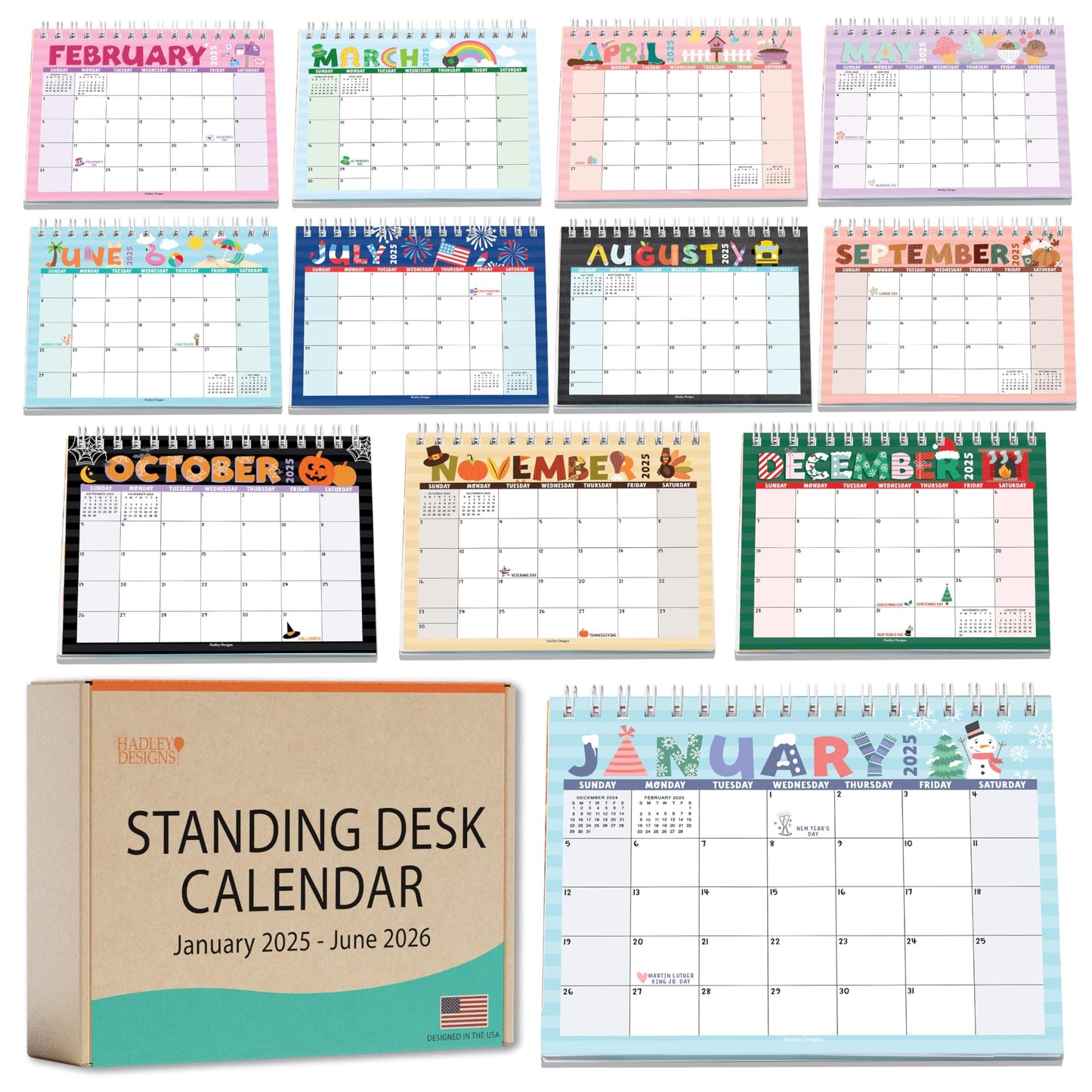 Doodle Typography Small Desk Calendar | 2025-2026 | Standing Flip Calendar