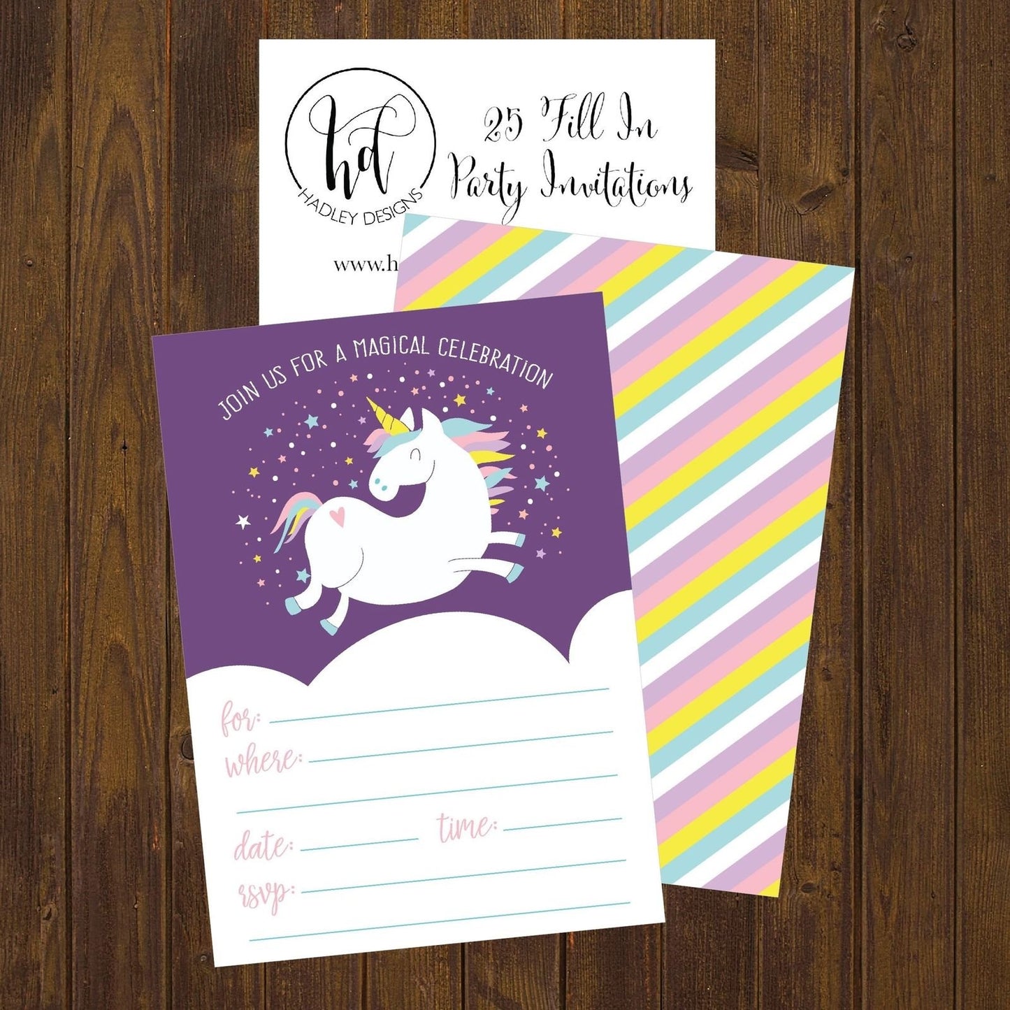 25 Unicorn Rainbow Party Invitations for Kids, Teens, Adults, Boys & Girls, Blank Children Happy 1st Birthday Invitation Cards, Unique Baby First Bday Invites, Toddler 1 2 3 year old rsvp Invites