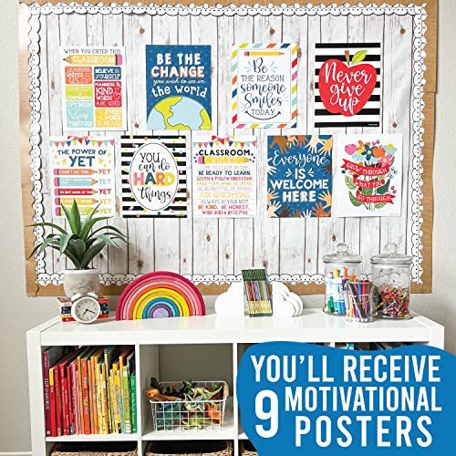 Colorful & White Classroom Motivational Posters | Set of 9 | Educational Supplies