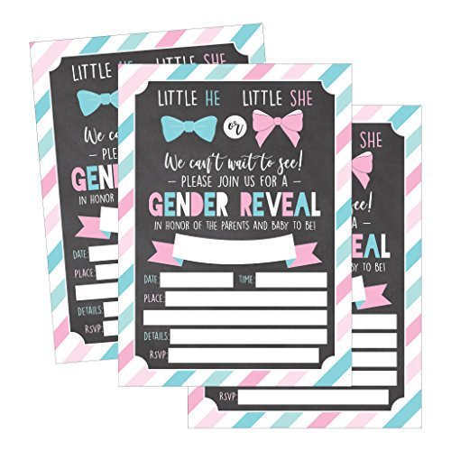 Gender Reveal Party Invitations | Set of 25 | Cards & Party