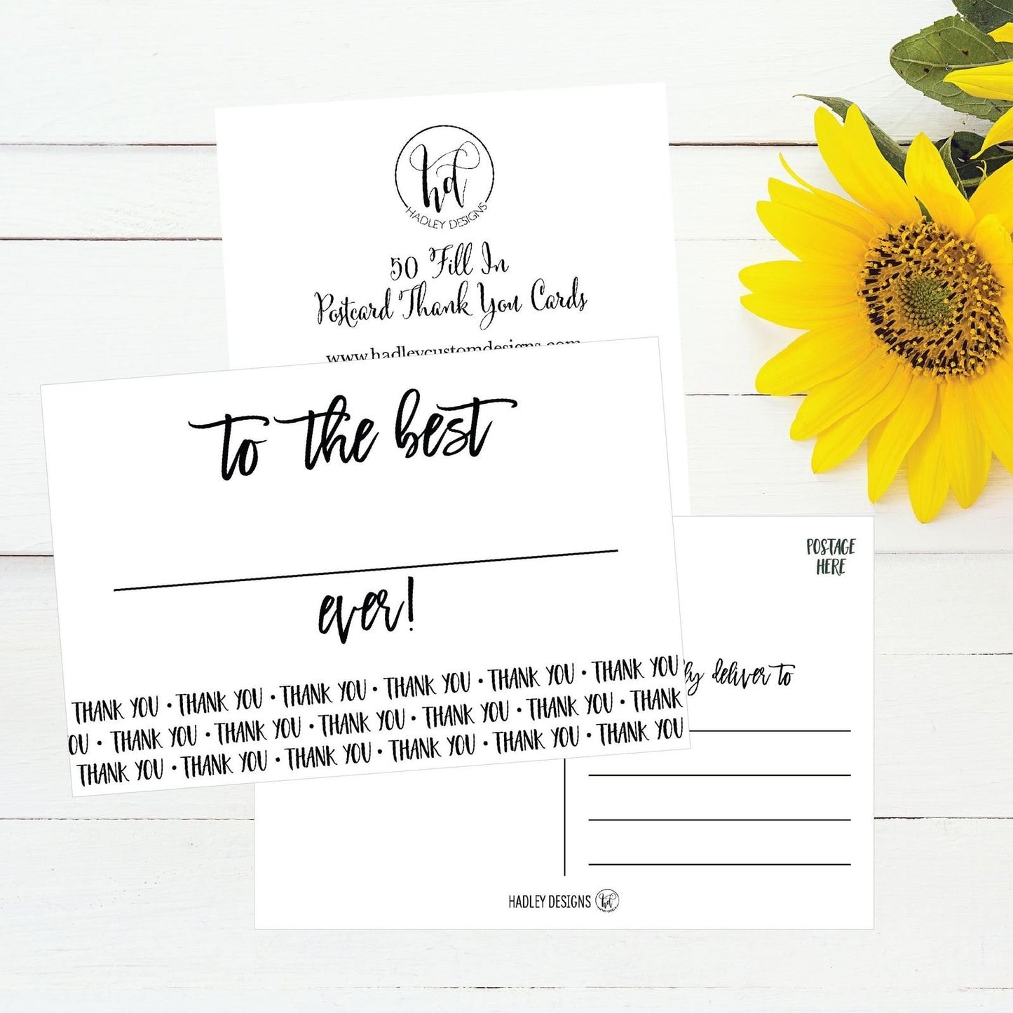 50 4x6 Blank Fill In Thank You Postcards Bulk, Modern Thank You Note Card Set Stationery For Wedding, Bridesmaid, Bridal or Baby Shower, Teachers, Appreciation, Religious Event, Business, Holidays Etc