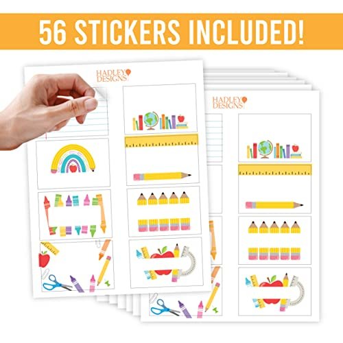 Doodle School Name Tag Stickers | Set of 56 | Classroom Supplies