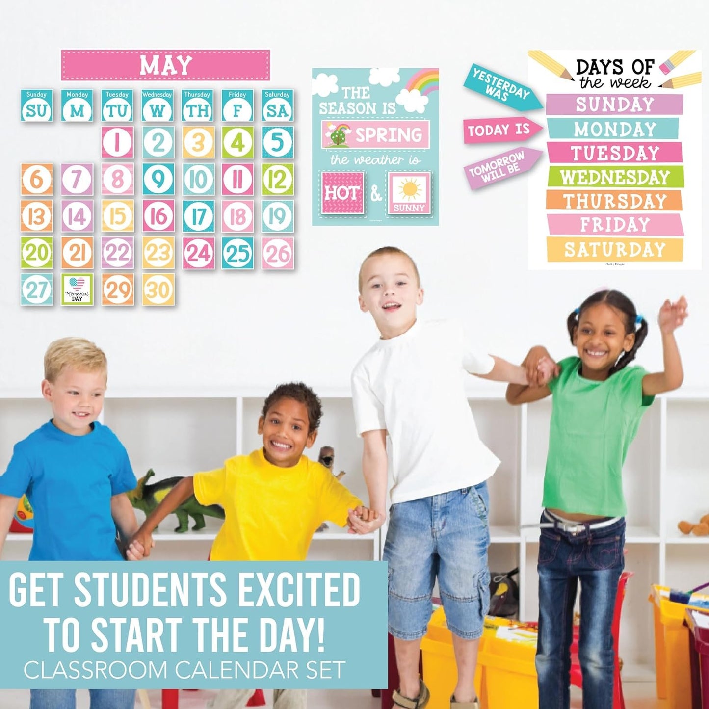 Colorful Classroom Calendar Set Bulletin Board - Bulletin Board Calendar For Classroom Elementary, Teacher Calendar Bulletin Board Sets, Preschool Calendar For Classroom, School Calendar For Classroom