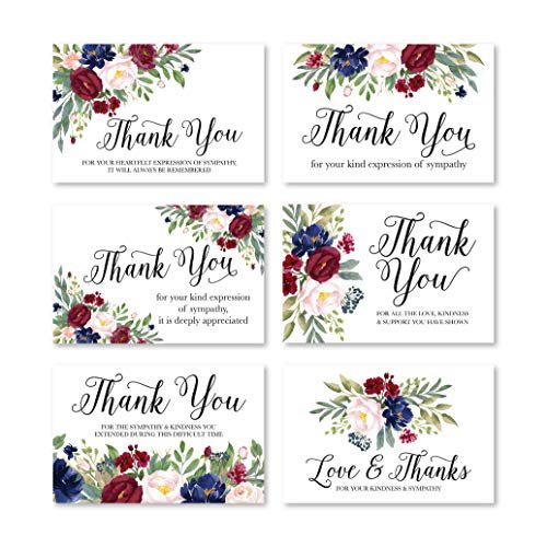 Navy Burgundy Folded Thank You Cards | Set of 24 | Sympathy