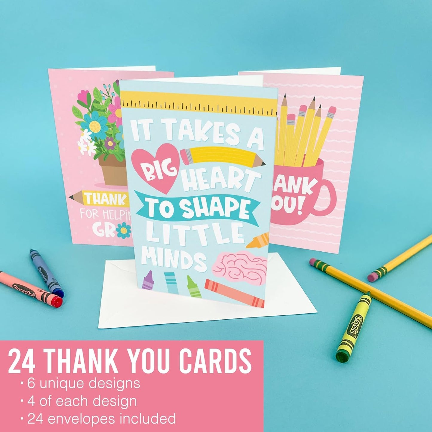 24 Colorful Teacher Thank You Cards From Student - Teacher Gift Card Teacher Appreciation Cards Bulk, Thank You Teacher Cards From Student, Bulk Thank You Cards For Teachers Appreciation Cards