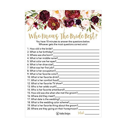 How Well Do You Know the Bride | Set of 25 | Bridal Shower Games