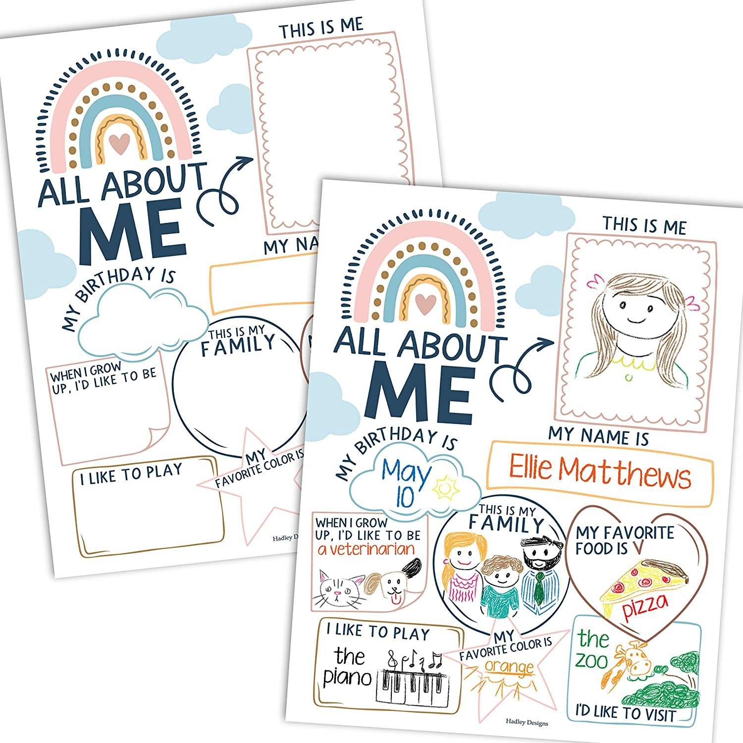 Boho Rainbow All About Me Posters