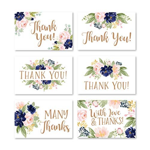 Navy Floral Folded Thank You Cards | Set of 24 | General