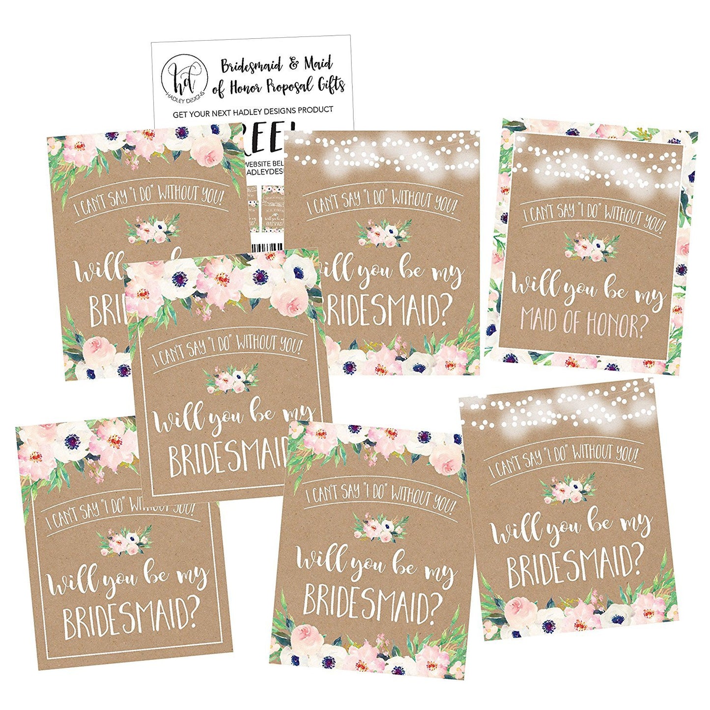 Kraft Floral Will You Be My Bridesmaid Stickers or Wine Bottle Labels, Bridal Party Favors, Maid of Honor Proposal Ideas, Ask Your Bridesmaids To Be in Wedding Gifts, I Can't Say I Do Without You