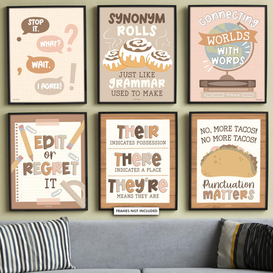 6 Boho English Classroom Decor Middle School - English Classroom Posters High School, ELA Posters For High School Classroom, ESL Classroom Decorations, Grammar Posters, ELA Classroom Must Haves