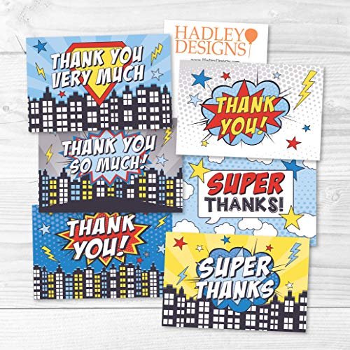 Superhero Folded Thank You Cards | Set of 24 | Kid's Party