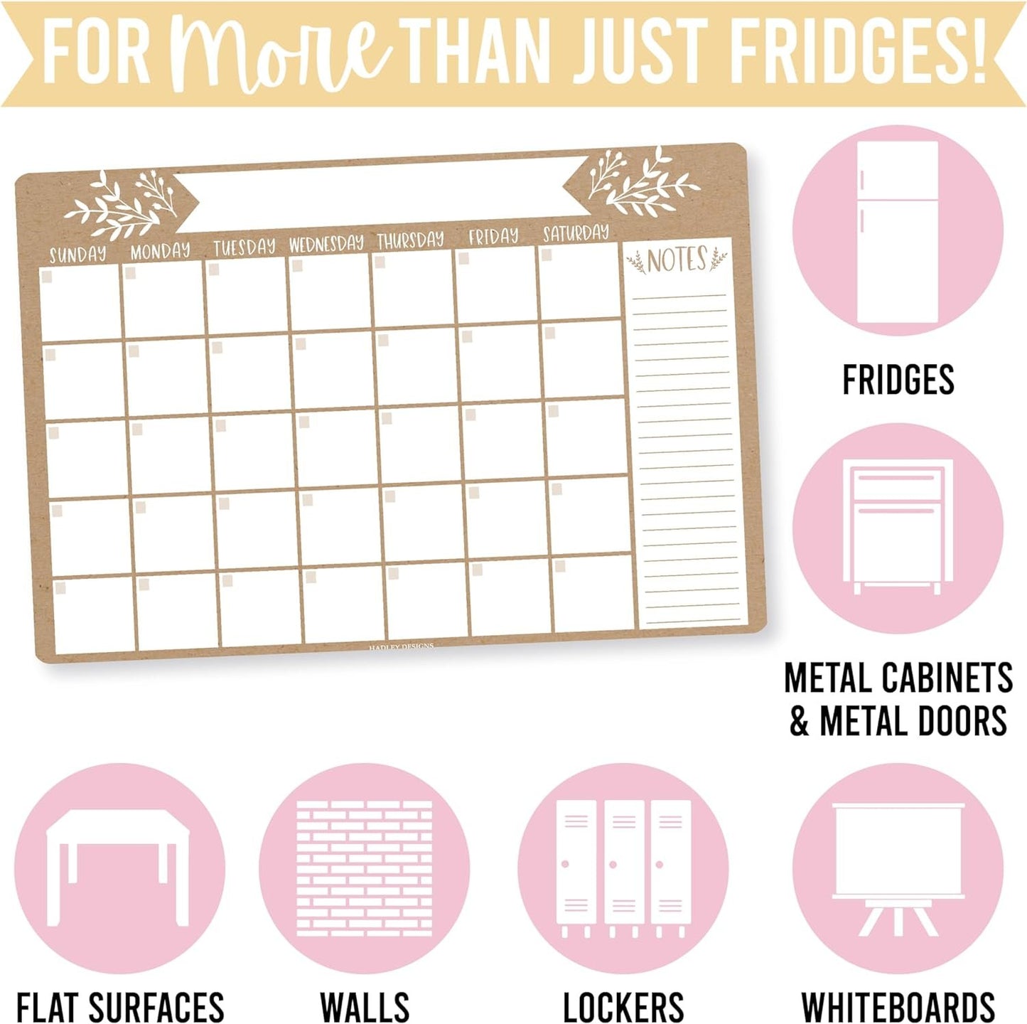 Rustic Magnetic Calendar for Refrigerator Dry Erase - Magnetic Fridge Calendar Dry Erase Magnetic Whiteboard for Fridge, Refrigerator Calendar Magnetic Dry Erase Calendar, Magnet Calendar for Fridge