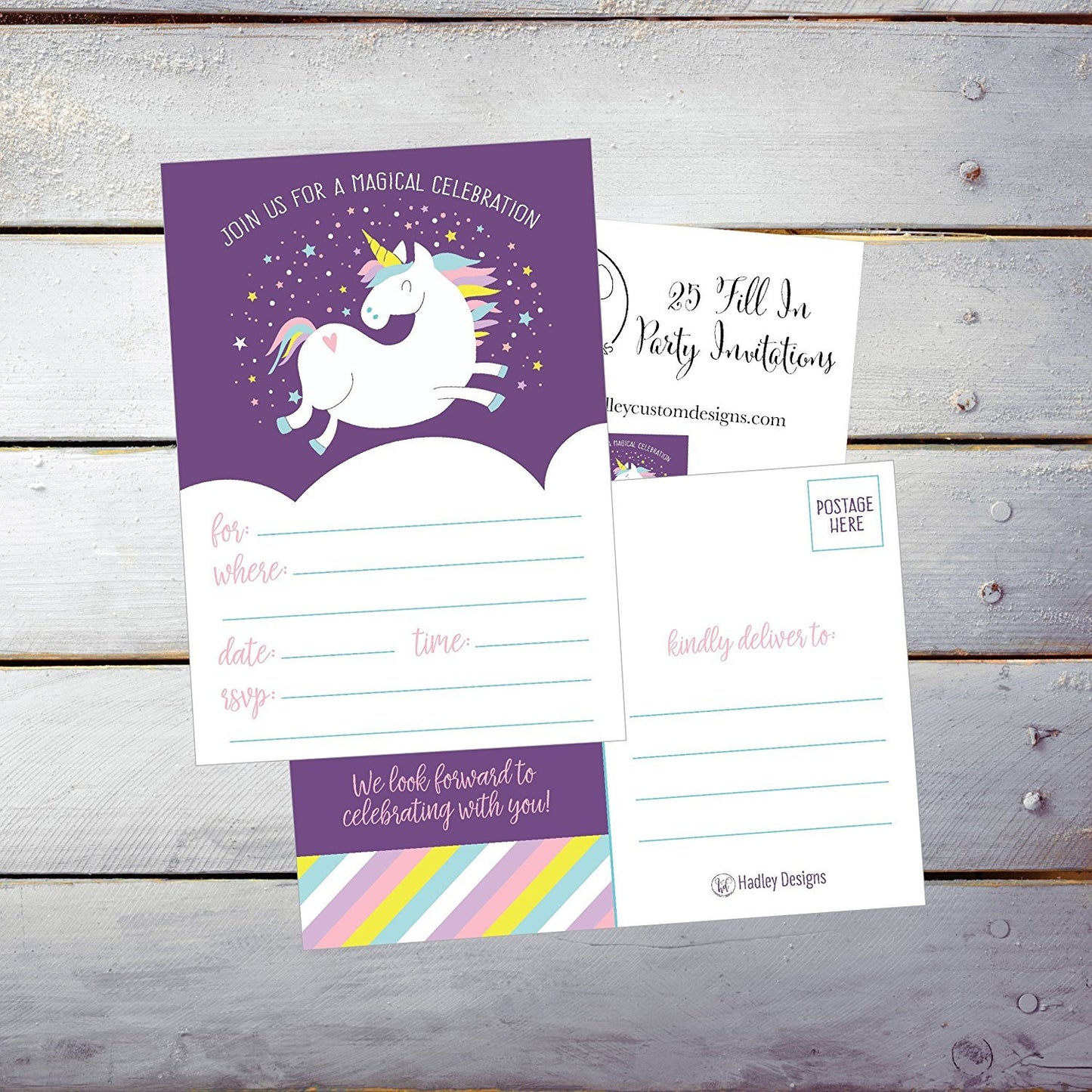 25 Unicorn Rainbow Party Invitations for Kids, Teens, Adults, Boys & Girls, Blank Children Happy 1st Birthday Invitation Cards, Unique Baby First Bday Invites, Toddler 1 2 3 year old rsvp Invites