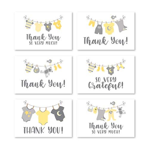 Yellow Clothesline Folded Thank You Cards | Set of 24 | Baby Shower