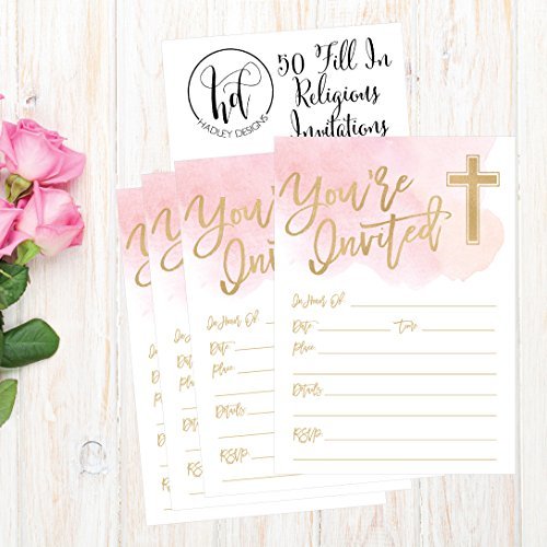 Pink Religious Invitations | Set of 50 | Faith Greeting Cards