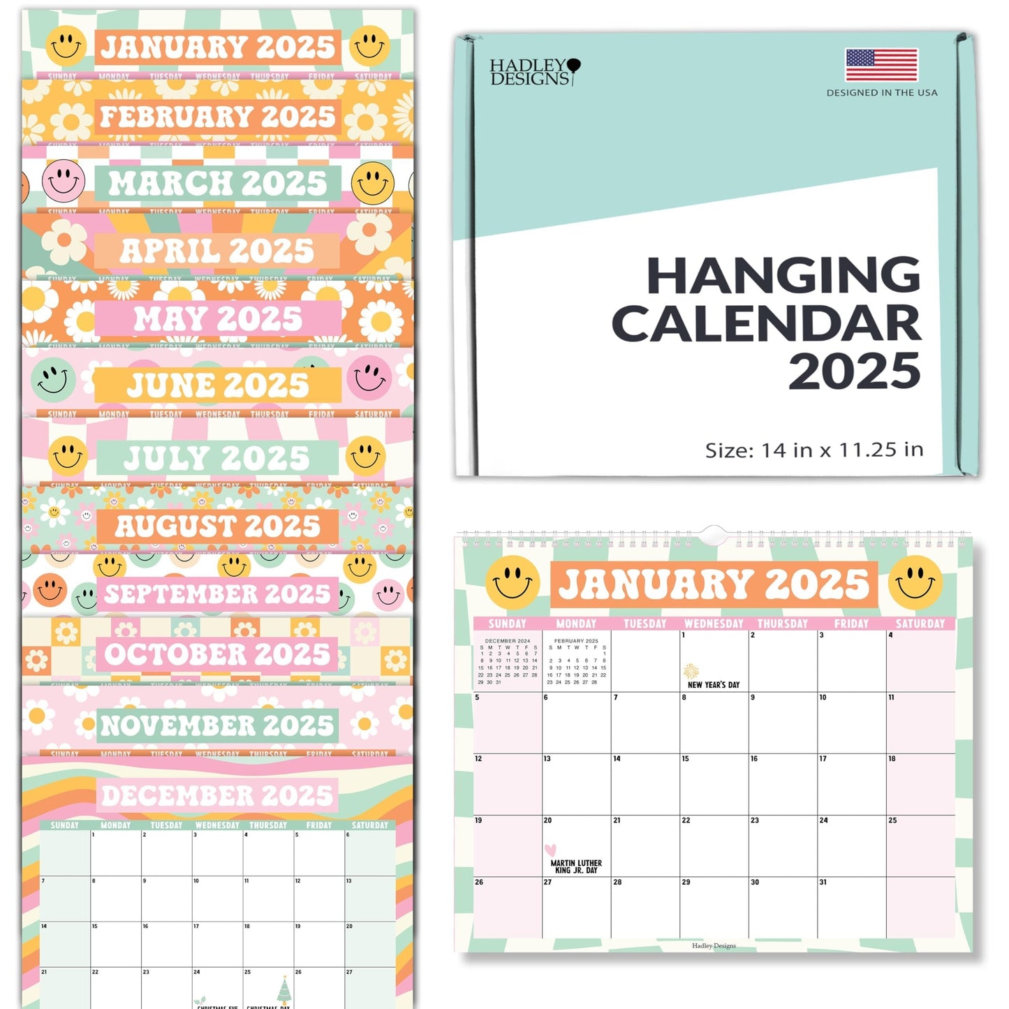 Retro Large Wall Calendar | 2025-2026 | 18 Month | Home & Office