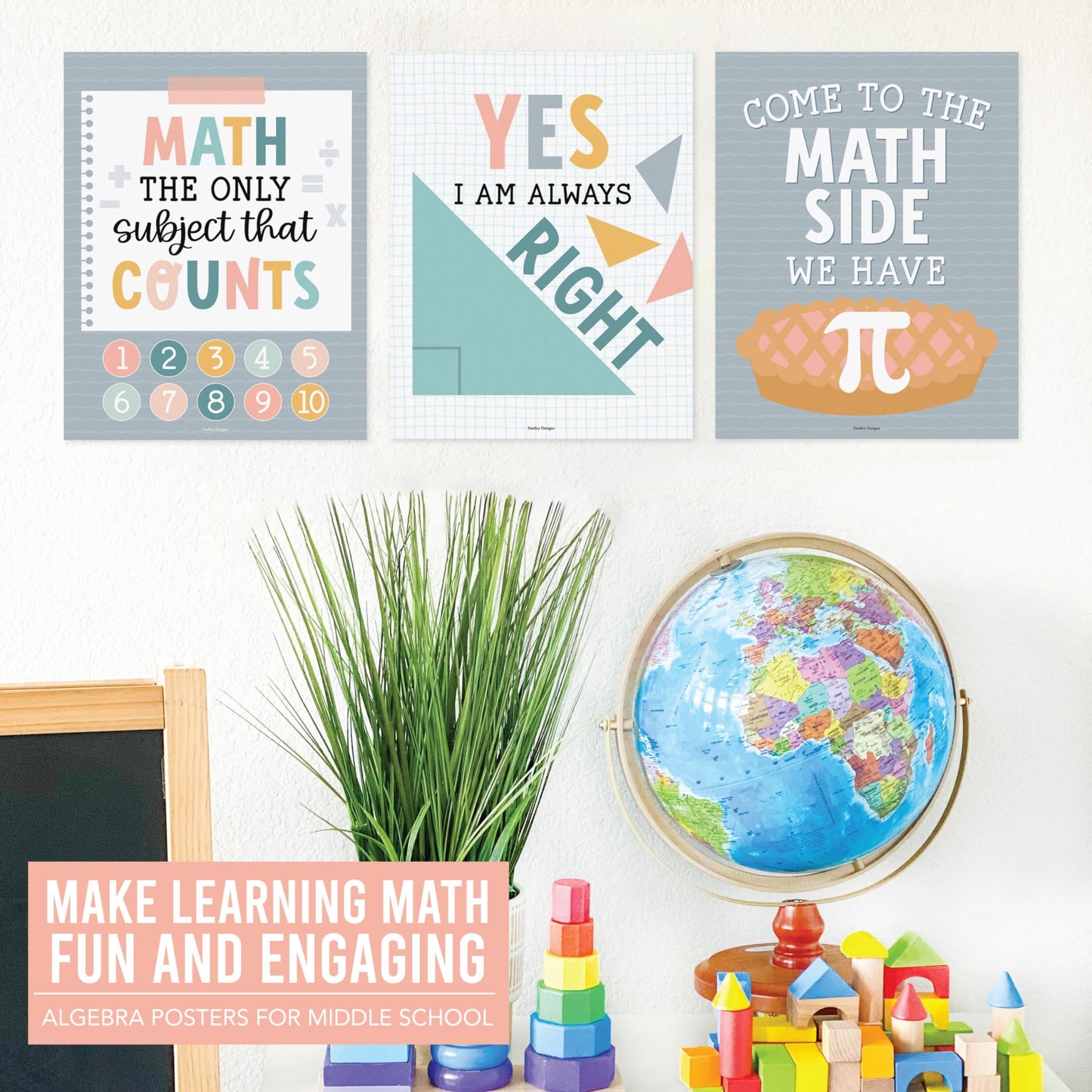 6 Boho Math Posters For Elementary School - Middle School Math Posters For Middle School, Math Posters For High School, Math Classroom Must Haves, Math Classroom Decor, Math Bulletin Board Sets