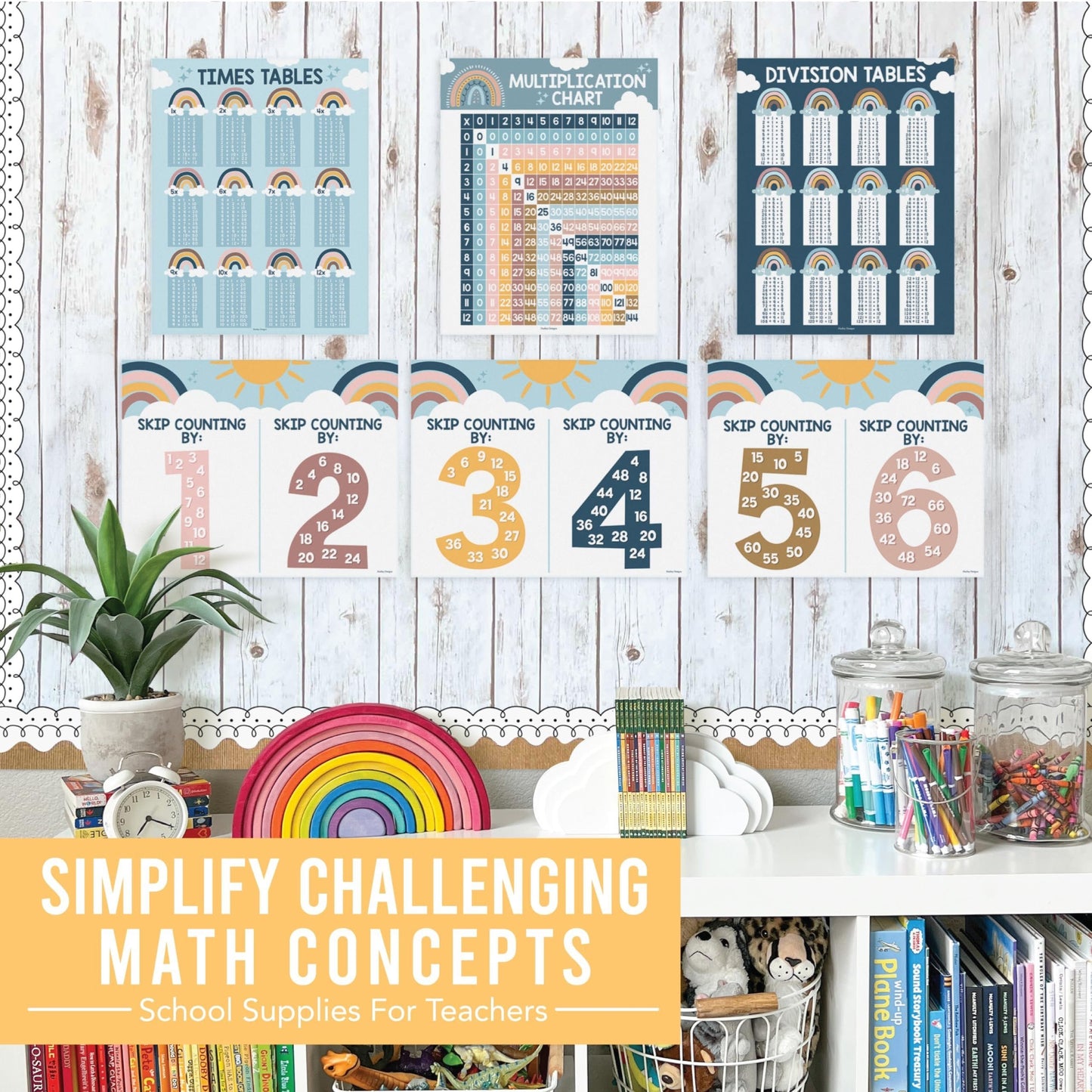 Boho Rainbow Multiplication Posters | Set of 9 | Classroom Supplies