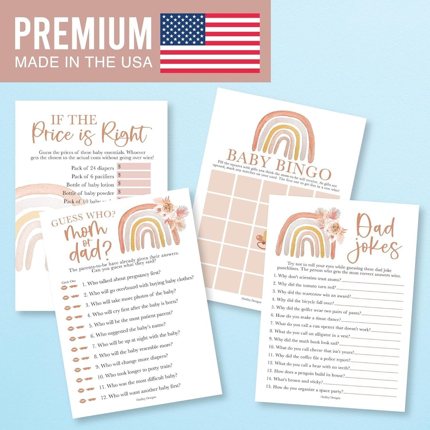 The Price is Right, Bingo, Who Said it, Dad Jokes Games | Set of 40 | Baby Shower Games