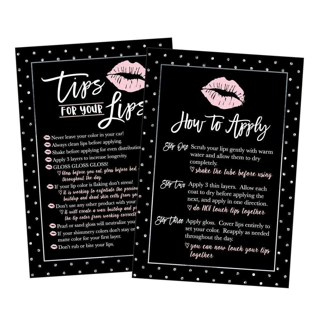 25 Lipstick Application Instructions Tips and Tricks Distributor Supplies Card Directions, Lip Sense Business Marketing Party Lipsense Younique Mary Kay Avon Amway Seller Perfect Starter Kit Thank You