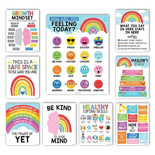 Colorful Rainbow Mental Health Posters | Set of 9 | Classroom Decor