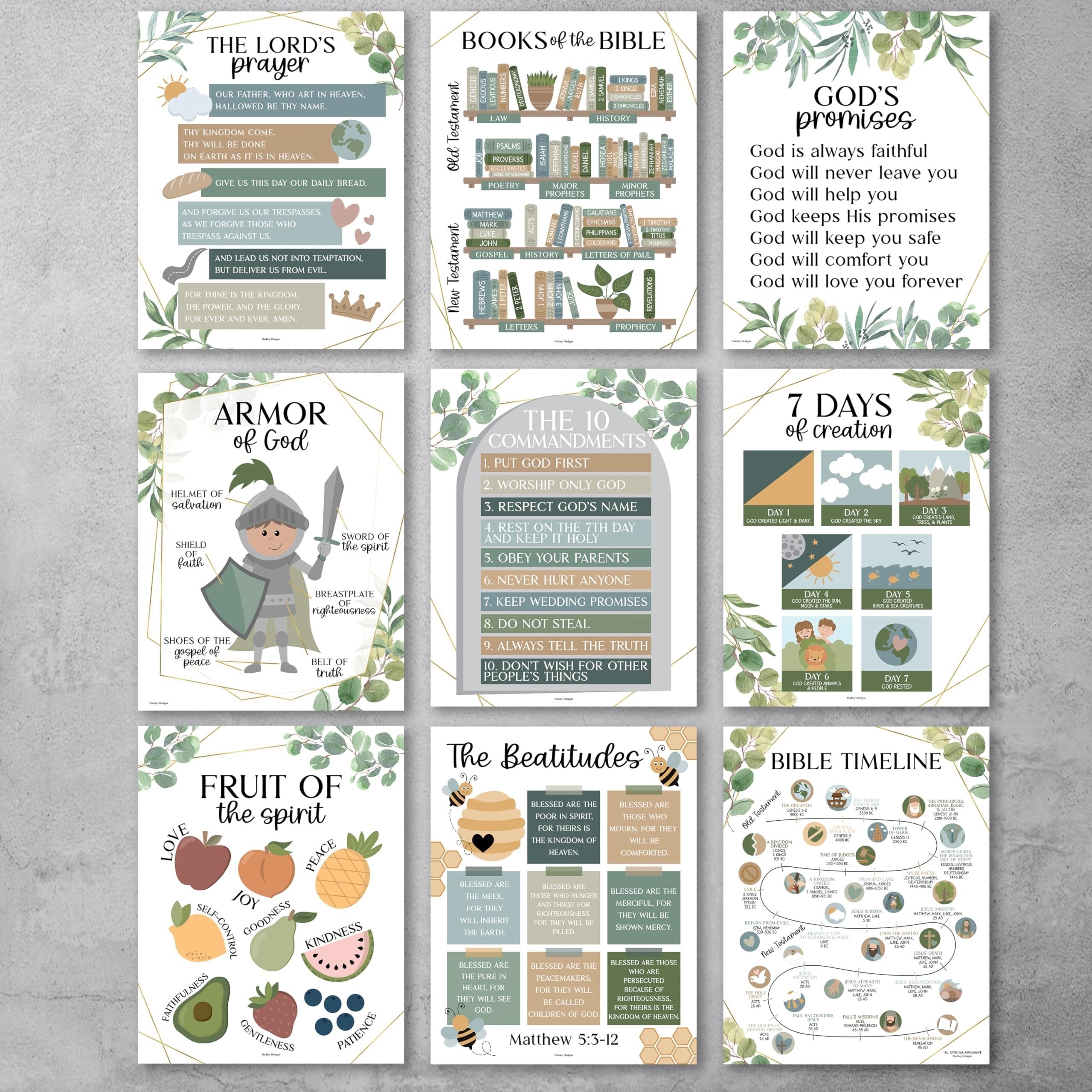 Bible Posters | Set of 9 | Sunday School Posters
