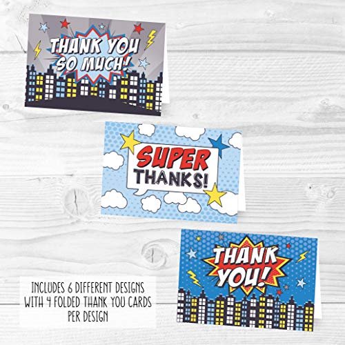 Superhero Folded Thank You Cards | Set of 24 | Kid's Party