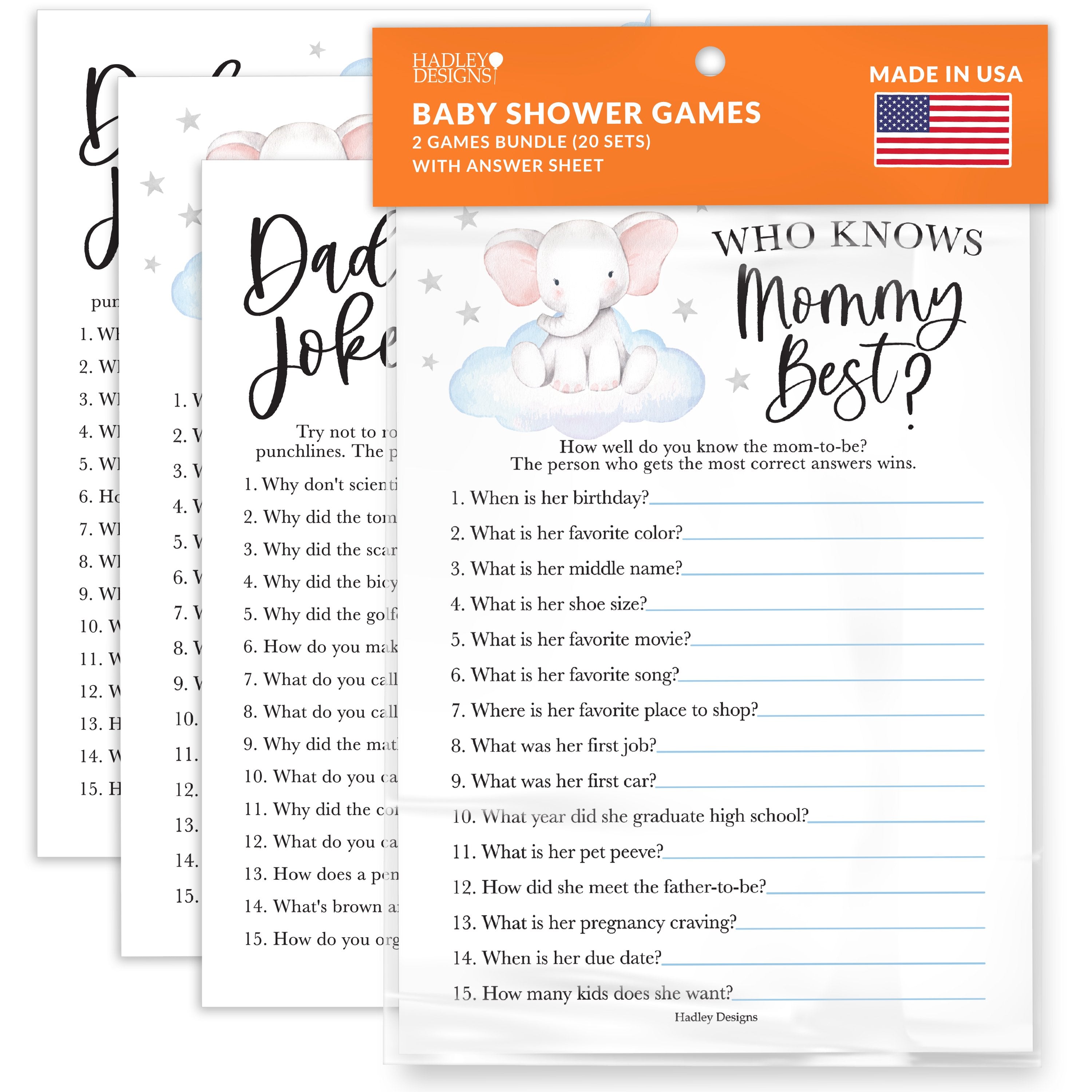 Who Knows Mommy Best & Dad Jokes Games | Set of 20 | Baby Shower Games
