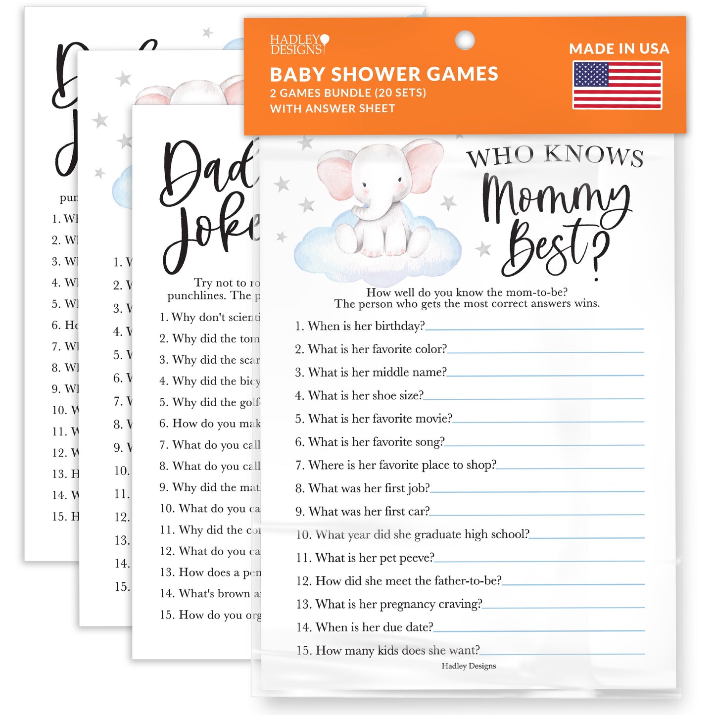 Who Knows Mommy Best & Dad Jokes Games | Set of 20 | Baby Shower Games