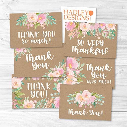 Blush Floral Kraft Folded Thank You Cards | Set of 24 | General