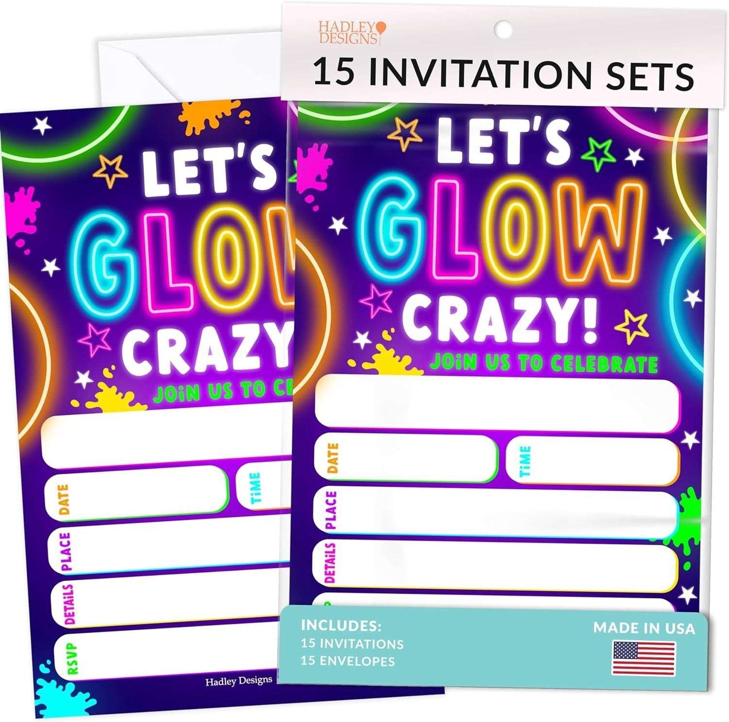 15 Neon Glow Birthday Invitations Girl - Kids Birthday Invitations Boy, Neon Birthday Party Invitations For Boys, Glow Birthday Invites For Boy, Birthday Invitation Cards, Neon Birthday Party Invites