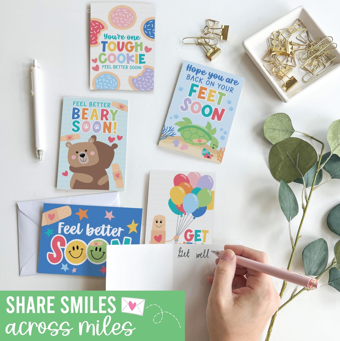 Folded Get Well Soon Cards | Set of 24 | Cards & Party | Envelopes Included