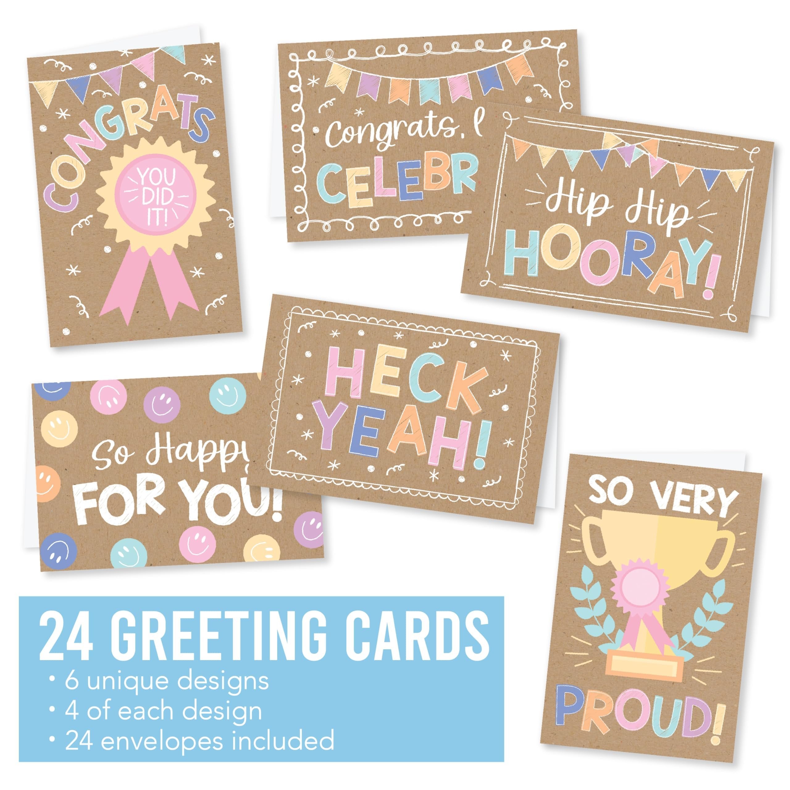 Folded Congratulations Cards | Set of 24 | Cards & Party | Envelopes Included