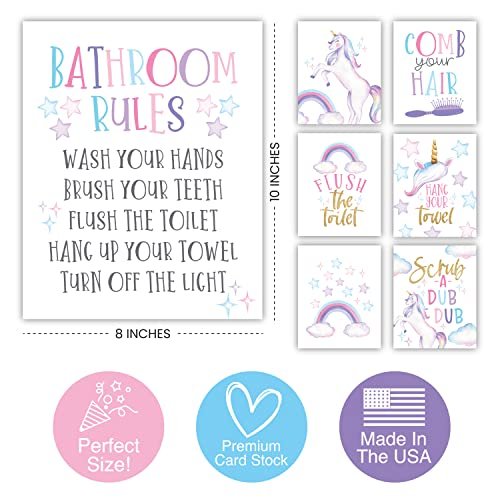 Unicorn Bathroom Wall Art | Set of 6 | Home Decor