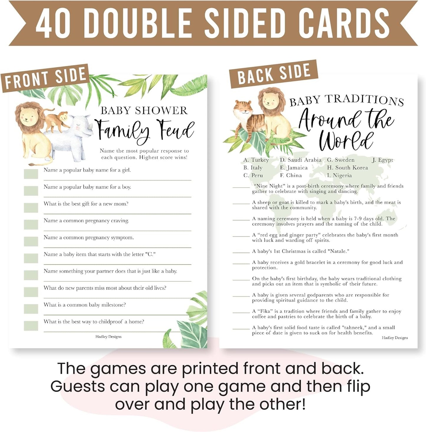 40 Safari Baby Shower Games Gender Neutral - Who Knows Mommy Best Baby Shower Game, Guess Who Mommy Or Daddy Baby Shower Game, Baby Games For Baby Shower Family Feud Game, Baby Shower Tradition Cards