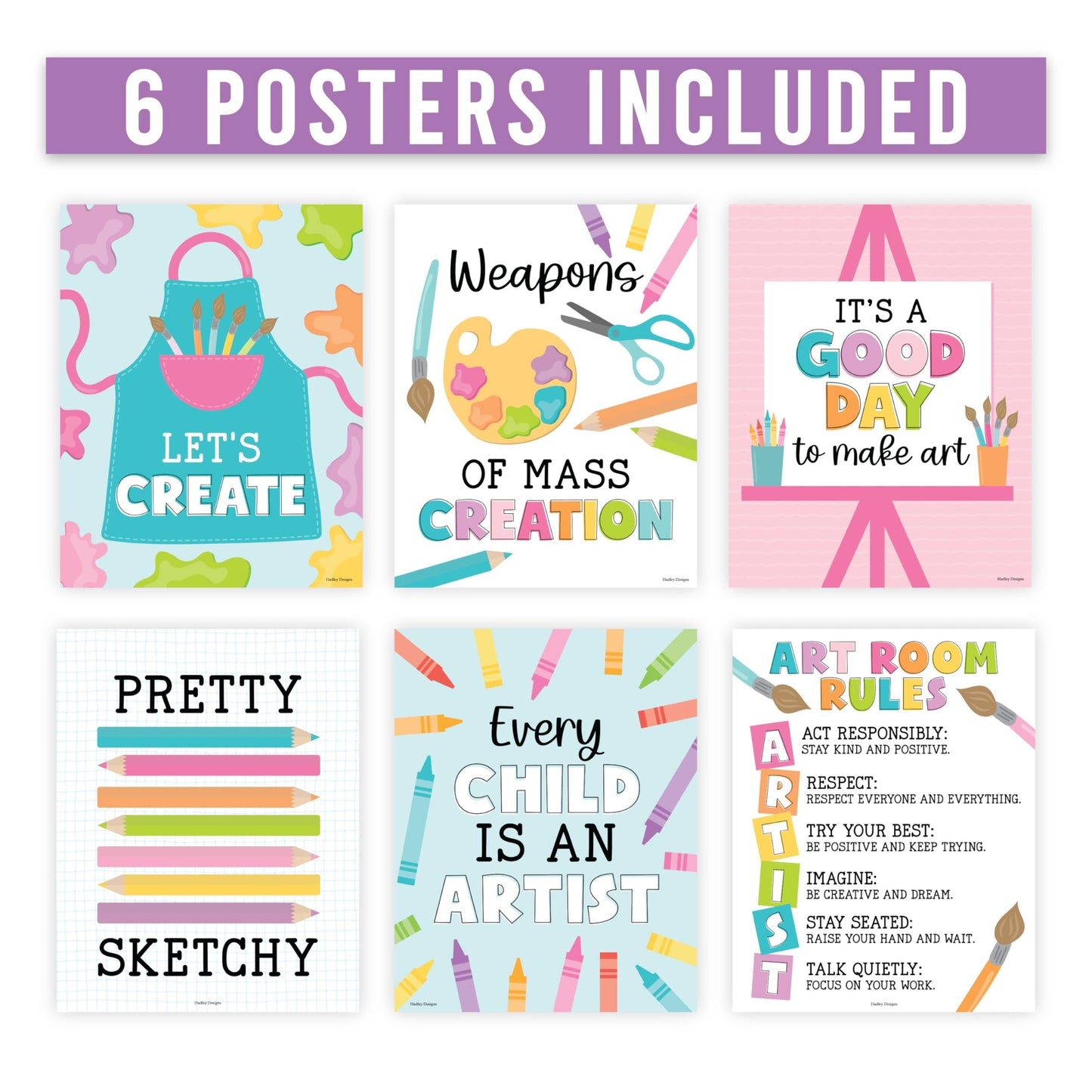 Colorful Art Motivational Posters | Set of 6 | Art Classroom Supplies