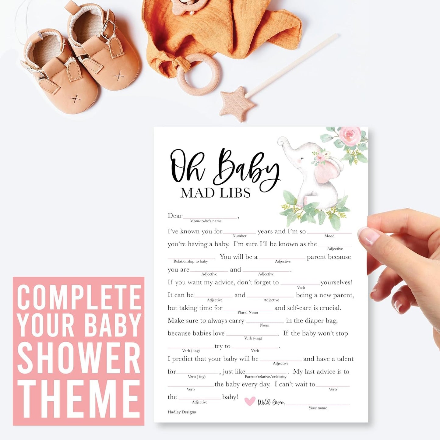 20 Elephant Baby Shower Games For Girl - Hilarious Baby Shower Games Girl, Advice Cards Baby Shower Mad Libs Game Funny, Family Tradition Cards For Baby Shower, Baby Girl Baby Shower Games Funny