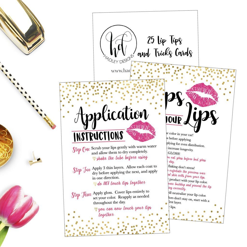 25 Lipstick Application Instructions Tips and Tricks Distributor Supplies Card Directions, Lip Sense Business Marketing Party Lipsense Younique Mary Kay Avon Amway Seller Perfect Starter Kit Thank You