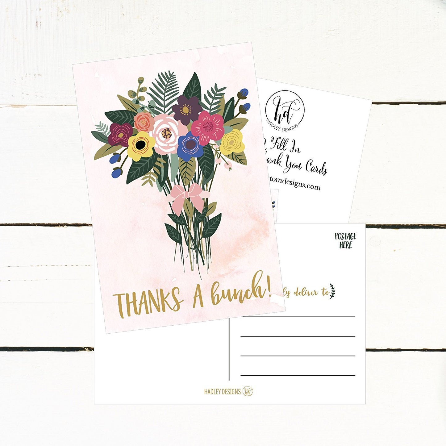 50 4x6 Watercolor Floral Thank You Postcards Bulk, Modern Cute Boho Flower Blank Thanks Note Card Stationery For Wedding Bridesmaid Bridal or Baby Shower, Teachers, Appreciation, Religious, Business