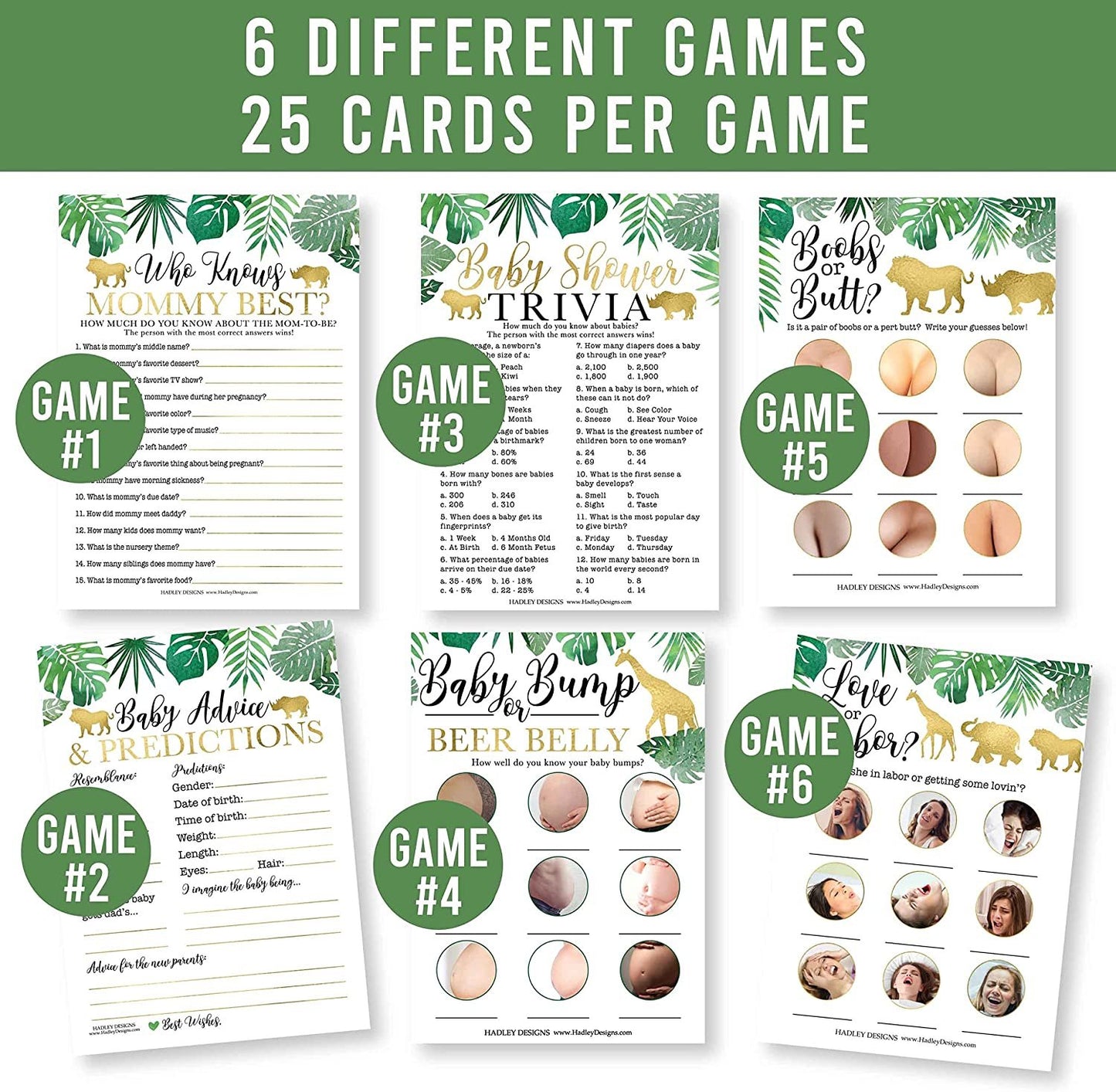 75 Safari Baby Shower Games Gender Neutral - 6 Games Double Sided, Who Knows Mommy Best Baby Shower Game Funny, Baby Shower Advice Cards, etc, Baby Prediction And Advice Cards, Gender Reveal Games