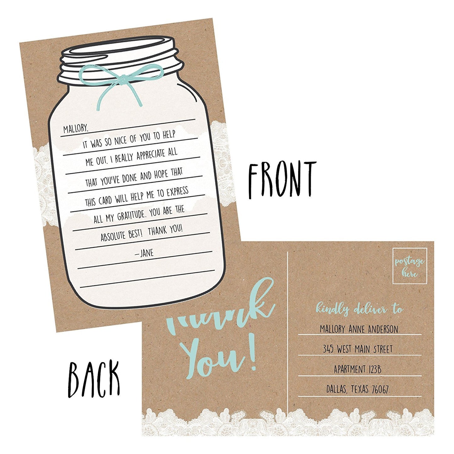 50 4x6 Rustic Blank Thank You Postcards Bulk, Cute Kraft Modern Blank Thank You Note Card Stationery For Wedding Bridesmaid Bridal or Baby Shower, Teachers, Appreciation, Religious, Business, Holiday