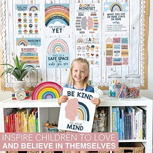 Boho Rainbow Mental Health Posters | Set of 9 | Classroom Decor